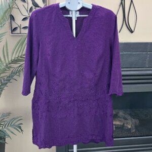 Vintage J.P.C. sz XL purple linen eyelet and embroidered Tunic
